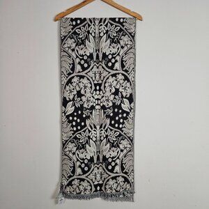 Chico's Women's Brocade Scarf Black Metallic Floral Fringe Classic Mature